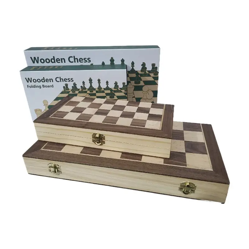 15 Years Factory 15" Wooden Chess Game Set Folding Chess Board Customization Accepted interior storage chess pieces