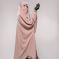 Robe longue modeste et simple pour femmes musulmanes, deux pièces, avec volants, en tissu de laine pêche, manches élastiques, style jilbab, par Fashion Traders