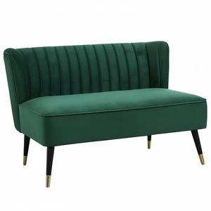 Modern Velvet Upholstered Restaurant <strong>Bench</strong> <strong>Seating</strong> <strong>with</strong> Vertical Channel Back and Metal Legs for Commercial Dining Furniture - Product Image 4