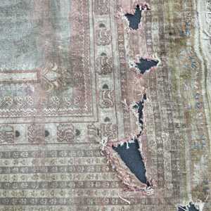 3.9x5.8 ft Rug, Turkish Vintage Rug, <b>Brown</b> Blue Check <b>Wool</b> Rug - Product Image 4