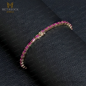 ทอง14K พลอยธรรมชาติทำด้วยมือสร้อยข้อมือบางแบบทำด้วยมือเครื่องประดับสร้อยข้อมือแบบเปิดได้สร้อยข้อมือทับทิมทอง - Product Image 6