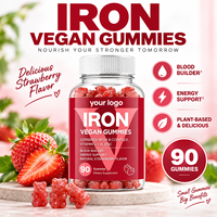 Complément de fer végétalien en gommes avec vitamines A, C, complexe B et zinc, saveur fraise, 90 unités, OEM, marque privée, emballage personnalisé