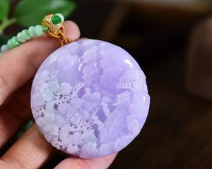 Collar con colgante de paisaje de figura de jadeíta púrpura para mujer, Plata de Ley 925, chapado en oro de 14K, joyería tallada a mano, regalo para ella - Product Image 1