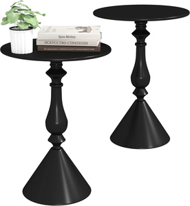 Juego de 2 mesas auxiliares de metal redondas negras, mesas auxiliares modernas para mesitas de noche de sala de estar o dormitorio - Product Image 1
