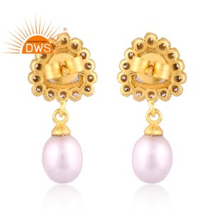 Venta caliente plata esterlina chapado en oro Natural Cz, perla y Arco Iris Luna piedra colgante pendiente Demi joyería fina fabricante - Product Image 4