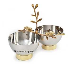 Elegante Tazón de Servir de Acero Inoxidable Moderno y Lujoso con un Hermoso Diseño de Rama de Metal Dorado para Regalos Empresariales - Product Image 3