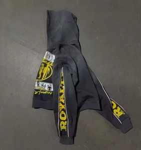 Manches personnalisées fermeture éclair DTG impression logo ourlet irrégulier coton éponge français Vintage lavé à l'acide sweat à capuche pour hommes Triple fermeture éclair - Product Image 6