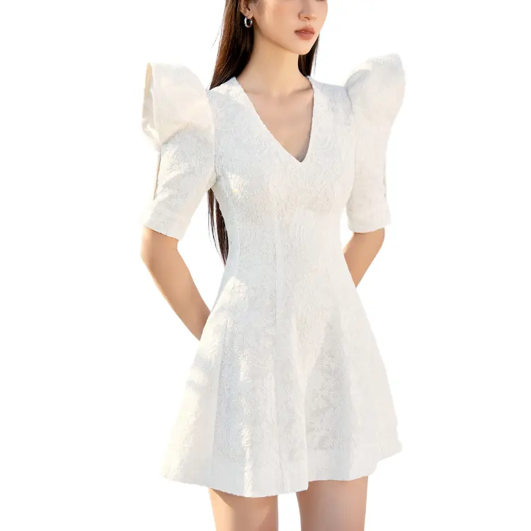 100% Bio-Baumwolle Freizeit kleider Einzigartiges Schwarz-Weiß-Kurz kleid Design Keelin Sabrina Kleid Kleidung Frauen Hersteller