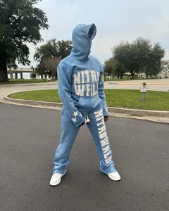 Survêtements Flare 100% coton doublé de satin, sweat à capuche entièrement orné de strass, sweat à capuche entièrement zippé, sweat à capuche avec patchs déchirés et strass pour hommes - Product Image 6
