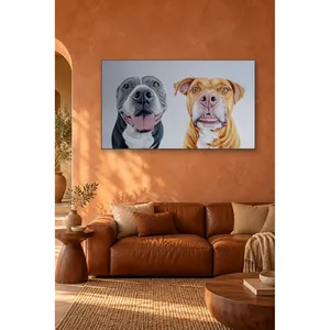 Impression sur toile Fida du duo Pitbull gris et jaune - Product Image 3