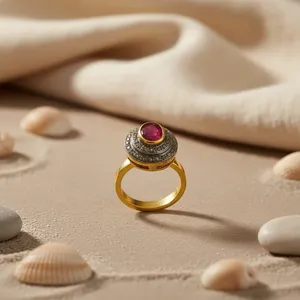 Bague en rubis pour femme, bijoux en or plaqué, pierre précieuse avec un ensemble en rhodium plaqué platine - Product Image 2