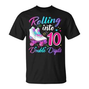Camiseta de cumpleaños número 10 con estampado digital de patines de 10 ruedas, unisex, manga corta, cuello redondo, para fiesta infantil - Product Image 1