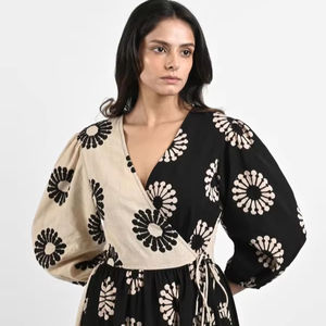 Main indienne bloc coton femme élégant imprimé fleuri longue tunique robe personnalisée mariée mariage lune de miel cadeau bureau dame - Product Image 1