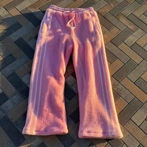 Pantalon évasé en mohair personnalisé unisexe, pantalon de survêtement de haute qualité avec cordon de serrage, streetwear, tissu en mohair soyeux et duveteux, pantalon de survêtement pour homme - Product Image 3