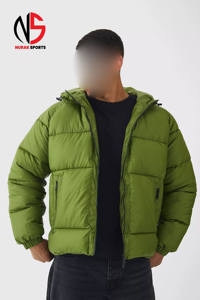 เสื้อแจ็คเก็ตพัฟเฟอร์สีเขียวมะกอกสำหรับผู้ชาย รุ่นยอดนิยม น้ำหนักเบา มีฮู้ด เสื้อโค้ทกันหนาว กันลม และให้ความอบอุ่น เสื้อแจ็คเก็ตสำหรับผู้ชาย - Product Image 3