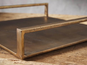 Plateau décoratif de Noël rectangulaire écologique Plateau de service alimentaire de qualité supérieure avec poignées Plateaux en aluminium fini antique - Product Image 2