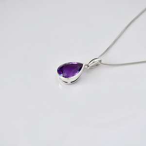 Plata de Ley 925 forma de lágrima Natural amatista piedra preciosa hecha a mano diseñador único Vintage clásico colgante para mujer - Product Image 4