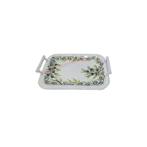 Gran oferta, bandeja de servicio decorativa con diseño Floral blanco, Metal de calidad fina con asas, recién llegado a bajo precio - Product Image 2