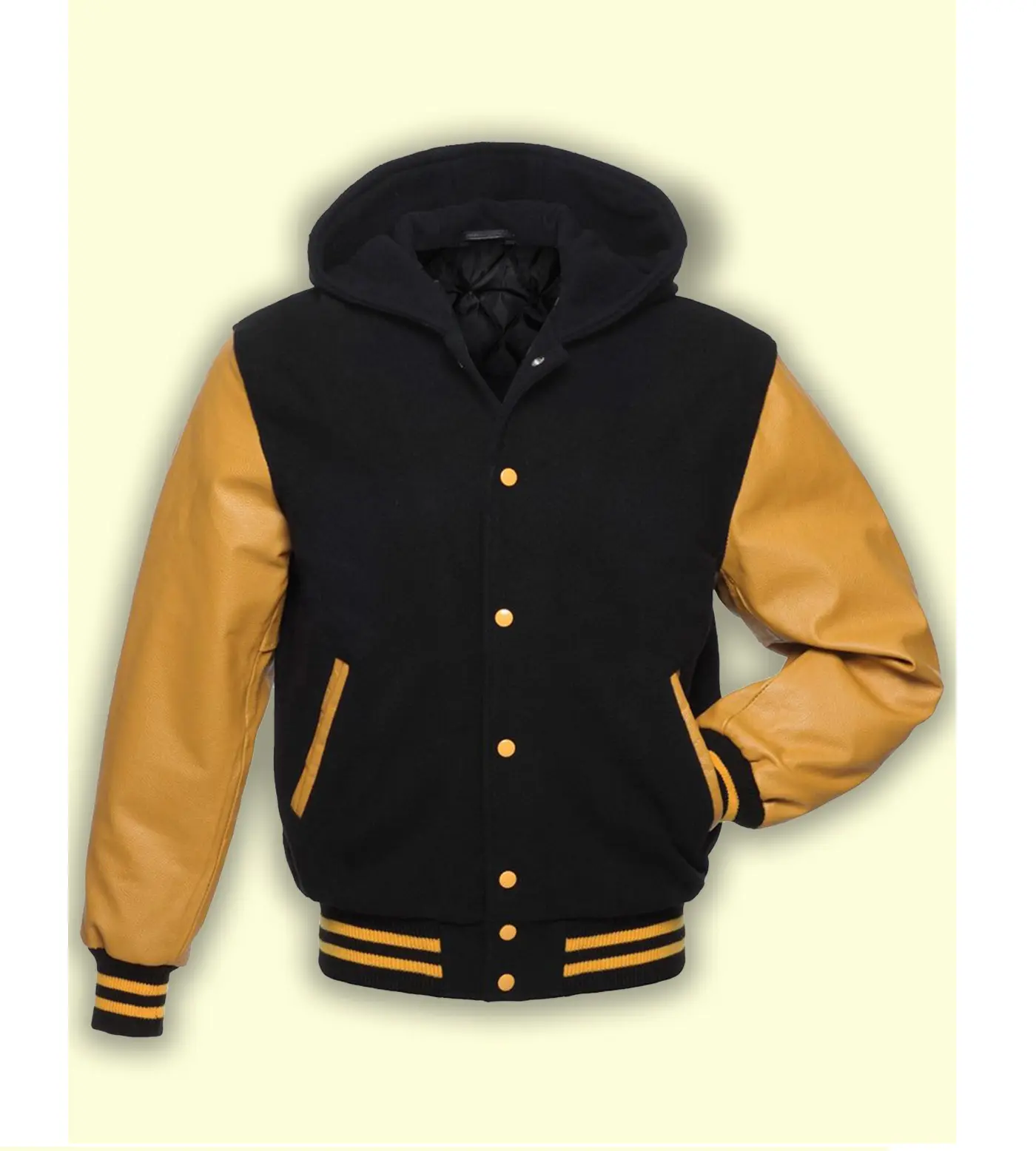 CUSTOM WITH YOUR BRAND LOGO BLACK GOLD HOODIE VERSITY JACKET