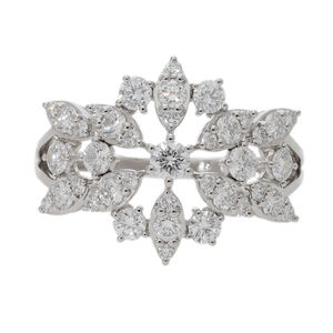 Bague de cocktail en or 14 carats d'inspiration flocon de neige floral avec diamant naturel de conception de grappe de diamant brillant rond marquise - Product Image 1