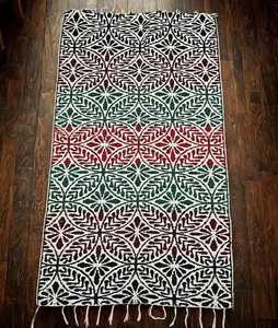 Hand Tufted <b>Black</b> Red & Green Wool <b>Rug</b> Floral Leaf Lattice Modern Boho Area Carpet - Product Image 3