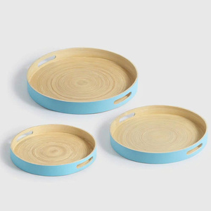 Ensemble de plateaux et de plateaux de service en bambou tissé à la main, vaisselle minimaliste pour hôtel, restaurant, buffet et repas à domicile - Product Image 1