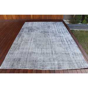 พรมตุรกีขนาดใหญ่ 6.5x9.4 ฟุต พรมวินเทจ พรมขนสัตว์ลายดอกไม้สีเทาดำ - Product Image 1