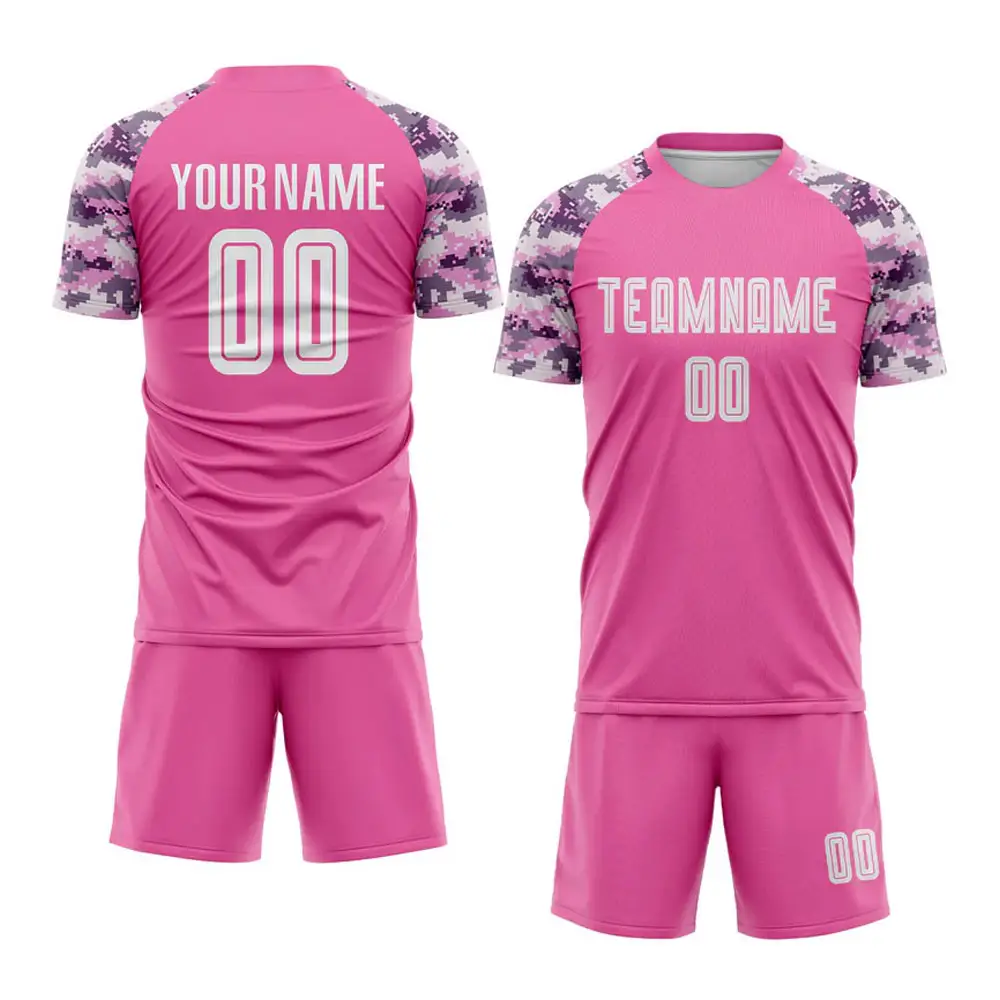 Benutzer definierte Pink White-Camo Sublimation Fußball Uniform Trikot Modische atmungsaktive schnell trocknende Leistung Tragen Sie die Ihres Teams
