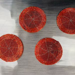 Posavasos con cuentas hechos a mano, posavasos clásicos con respaldo de poliéster (4x4 pulgadas) para regalos religiosos de Iglesia portátiles - Product Image 1