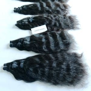 Cheveux humains ondulés de couleur noire naturelle indienne vierge crue Super qualité, ondulations et boucles profondes en vrac, prix de gros, extensions groupées - Product Image 1