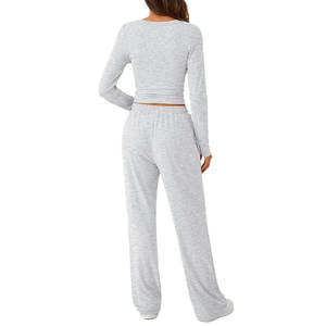 Nouveauté : Ensemble de survêtement pour femme, haut court uni à manches longues, taille personnalisée, polyester/coton de haute qualité, respirant, écologique - Product Image 4