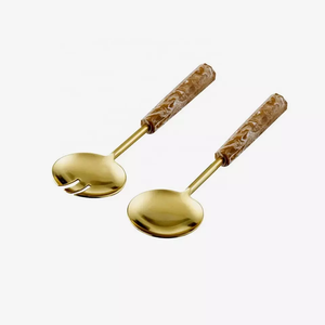 Mango acrílico y acero inoxidable, juego de utensilios de cocina para servidor de ensaladas chapadas en oro - Product Image 5