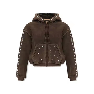 Sweat-shirts à capuche unisexes en molleton épais personnalisés, coupe courte et ample, lavés à l'acide, 100% coton, brodés, vente en gros pas chère pour l'hiver 2025 - Product Image 4