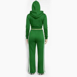 Ensemble de survêtement deux pièces vert pour femme : sweat à capuche court zippé et pantalon de jogging taille haute - Product Image 4