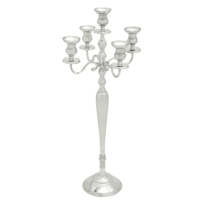 Superior Quality Metal Aluminum Tall Size 5 Arm Candelabra <b>Silver</b> Nickel Plated Candle Stand Wedding Decorations Candle Holder - Product Image 2