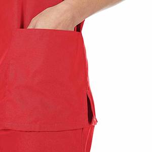 Costume de gommage de couleur rouge pour femmes col en V demi manches haut de gommage et pantalon de gommage à cordon conique ensemble uniformes - Product Image 4