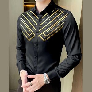 Chemise Homme en Soie Satinée de Luxe Coupe Slim, Manches Longues, Infroissable, Style Décontracté Streetwear, pour Soirées Dansantes, Chemise de Smoking - Product Image 5