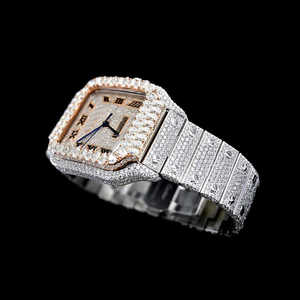 Directo de fábrica Tamaño personalizado Analógico Diamante-Tachonado Moissanite Iced Reloj de negocios de lujo Banda de acero inoxidable VVS Claridad - Product Image 2