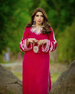 Salwar Kameez très vendu, robe indienne pakistanaise en georgette, broderie blanche, découpe GPU, tenue ethnique traditionnelle rouge - Product Image 2