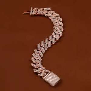 Moissanite VVS Bracelet à maillons cubains en or rose diamant taille ronde style Hip Hop pour homme en argent sterling 925 - Product Image 4