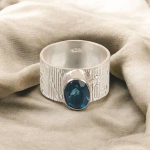Bague en topaze bleue de Londres, argent sterling 925, bijoux faits à la main, pierre de naissance de décembre, cadeau pour femme - Product Image 5