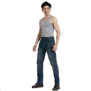 Vaqueros de mezclilla azul para hombre, blindados y protectores, estilo motero, con bolsillos cargo y rodilleras extraíbles con protección certificada CE y comodidad. - Product Image 6