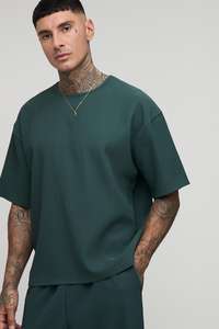 Oversized Ribbed Knit T-<b>shirt</b> OEM Unisex <b>Waffle</b> Knit Tshirt Custom Men High Quality Blank Plain <b>Waffle</b> Short Sleeve Kint T-<b>shirt</b> - Product Image 3