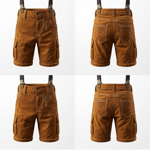 Pantalones Cortos Bávaros de Gamuza Marrón Rústica para Hombre, Personalizados, Bordados, Tradicionales para Oktoberfest, Proveedor Mayorista - Product Image 3