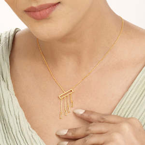 Collar de Cadenas Finas con Colgante de Barra Dorada Moderna - Product Image 2