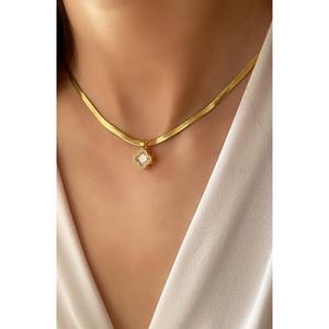 Acciaio catena italiana pietra trifoglio collana oro 45 Cm