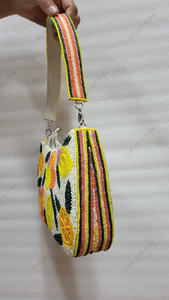 lemon floral shoulder bag Indian fully handcrafted beaded luxury handmade clutch purse <b>for</b> women summer party evening <b>handbag</b> - Product Image 3