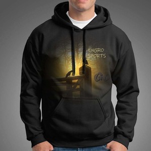 Custom Printed Winter Pullover Hoodies for Men & Women Digital Printing Cotton <b>Fleece</b> Quick Dry Pockets <b>Black</b> - Product Image 1