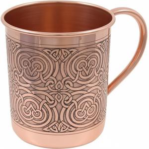 Mug en cuivre pur artisanal avec motif floral et poignée en laiton, style vintage, mug à bière, articles de bar et de boisson de haute qualité - Product Image 2