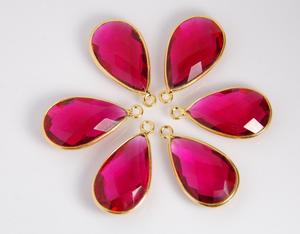 Bijoux pour femmes en argent sterling 925 naturel rose Hydro 6x9mm en forme de poire à facettes pierre lunette ensemble connecteur plaqué or rhodium - Product Image 1